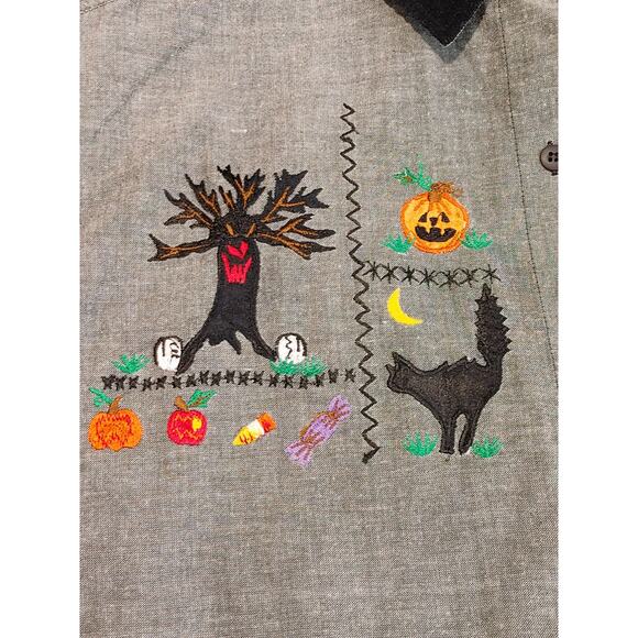 Casey & Max Long Sleeve Shirt Button Up Top Halloween Vintage Gray Womens Large - Picture 9 of 9